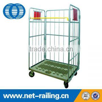 Foldable logistic warehouse steel wire rolling cage cart