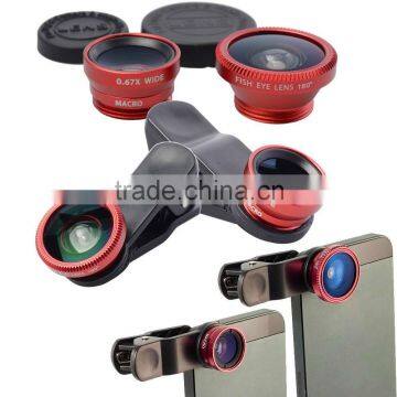 3in1 Clip Fish Eye Lens Wide extraposition Angle Macro Mobile Phone Lens fish eye