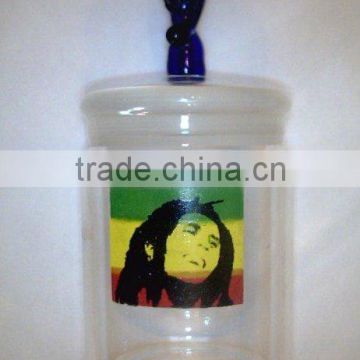 Glass on Glass Jar with skull head and Bob marley Picture