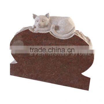 India Red Granite Headstones With Leopard Carving
