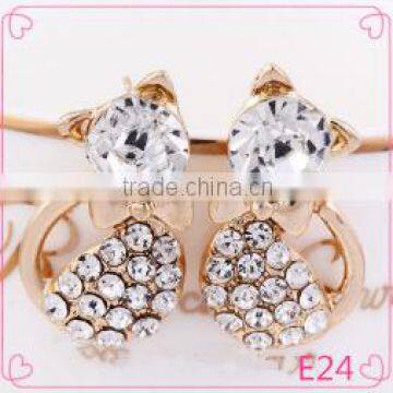 Wholesale cat earring stud crystal cute cat earrings