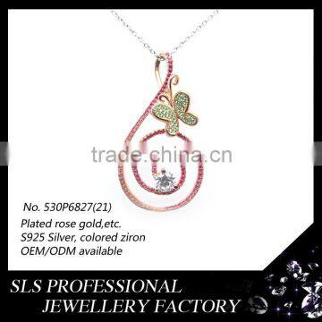 Fashion unique design silver screw shape paved zircon pendant within a little butterfly