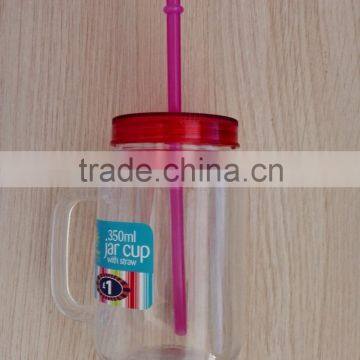 Jar Cup With Straw/Juice Plastic Cup With handle