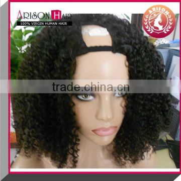 Alibaba Express Unprocessed Brazilian Hair Density 100% Lace Front Kinky Curly U Part Wig