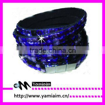 Rhinestone wristrap leather bracelet friendship bracelet