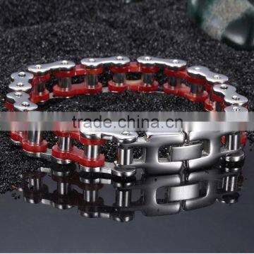 Motorcycle Bike Chain Bangle Design Stainless Steel Silver Red Plated Unisex Bracelet photo-2