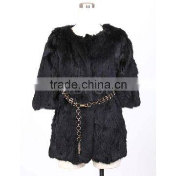 QD28215 Fur Coat Women Winter Rabbit Fur Coats With Half-Sleeve 2013