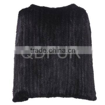 QD80559 Natural Black Brown Knitted Mink Fur Long Shawl and Cape White Color Customized photo-3