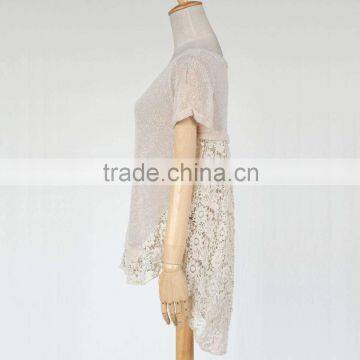 2016 Autumn Short Sleeve Pullover Lace Bottom Sweaters for Lady Supplier's Choice