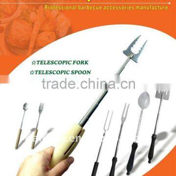 telescopic fork, bbq fork, dinner fork, spoon