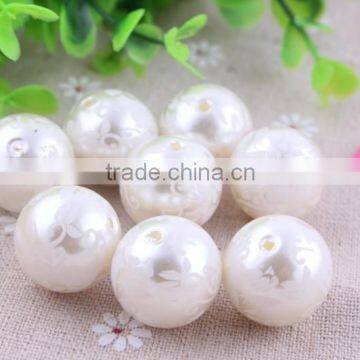 Hotsae Acrylic Pearl Flower Printed Pattern Bubblegum Beads for Chunky Necklace! YiWu Jewelry