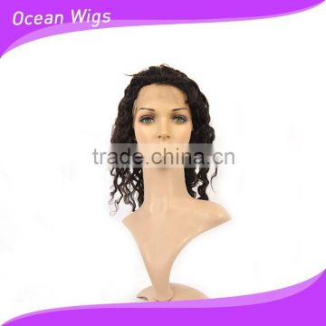 human hair front lace wig, deep wave,14", natural color