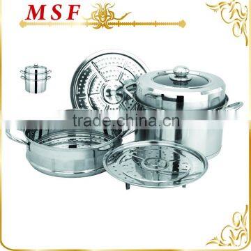 MSF-3176 24cm Stainless Steel Steamer Set Golden Handles Food Steamer Pot photo-2
