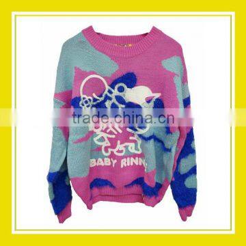 2016 Fashion Products Bros Baby Rinne Riding Unicorn Women Printed Long Sleeve Pink Blue Knitted Sweater