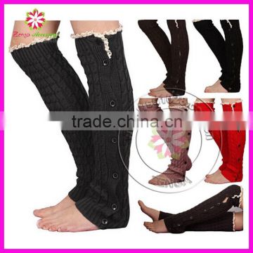 Winter Warm Knit Lace Button Leg Warmer Knee High Hosiery Boots Stocking Crochet