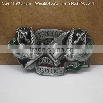 Gold Plate Military Web Belt Buckle With Emblem With Rhinestones photo-4