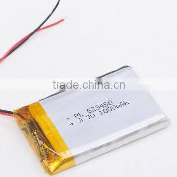 Rechargeable Lithium polymer battery 523450 1000mAh 3.7V