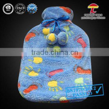 BS1970:2012 natural rubber hot water bottle with blue pawprint cover