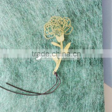 Custom plating metal flower bookmark with black knot