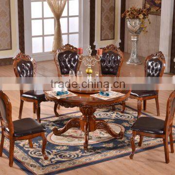 Antique European style rubber wood dining table set with 6 chair