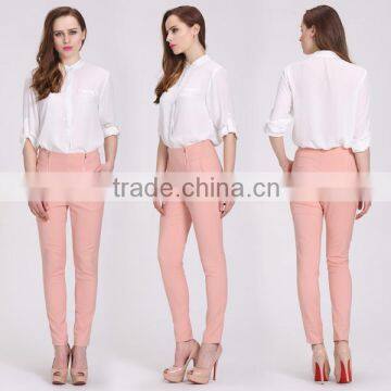 Women Lady Pink With Zip Casual Long Pants Trousers photo-5