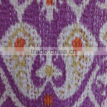 Ikat Printed Kantha Quilt, Designer Kantha Bedspread