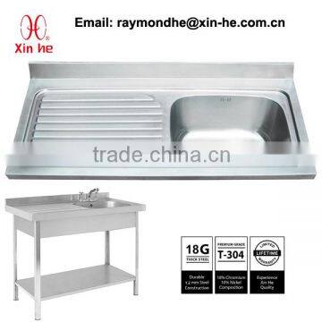 Europe Commercial Kitchen Catering Sink Scullery Basin with Splashback, Portable Stainless Steel Compartment Sink for Restaurant