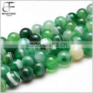 Gorgeous Natural Green Stripe Agate Gemstone Round Loose Beads Strand for Jewelry Making