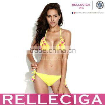 RELLECIGA 2016 Marianne Collection - Yellow &Pink3DBlooming Flower Triangle Top Bikini Set with Moderate Push-up Molded Cups