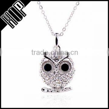 2016 jewelry trends women alloy silver plated rhinestone cute owl necklace