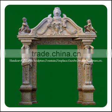 Lion Head Top Carving Stone Statuary Door Surround