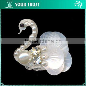 Clear Rhinestone White Pearl Black Beaded Swan Sequin Applique Patch