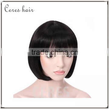 10inch straight flat bang short bob hair cosplay wig natural black color