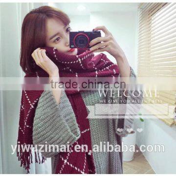 Women Ladies Wool Blend Tartan Neck Stole Plaid Grid Tassel Scarf Wrap photo-4