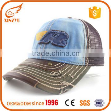 Fashion cotton curve leather brim cap snapback mesh trucker hats