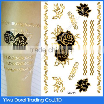 Mixed gold and black 3D body tattoo metallic golden flower bracelet temporary tattoo sticker