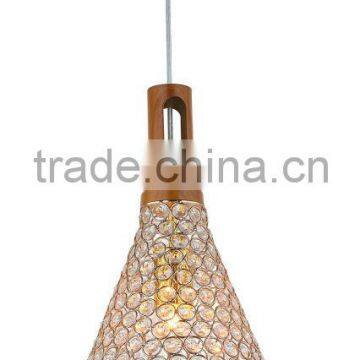 Hanging Lamp,Cone Shaped, Gold Metal with Clear Glass Beads,Delicately Perforated, Fixture Hanging, Lighting, Lamp Shade