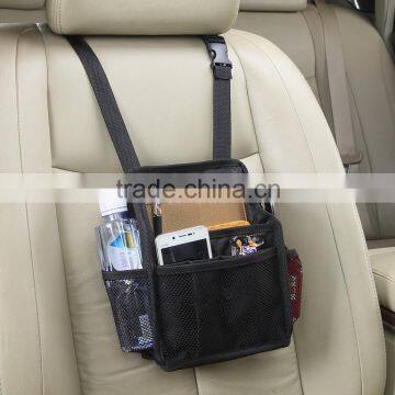 7 pocket balck durable 600D polyester car seat organizer