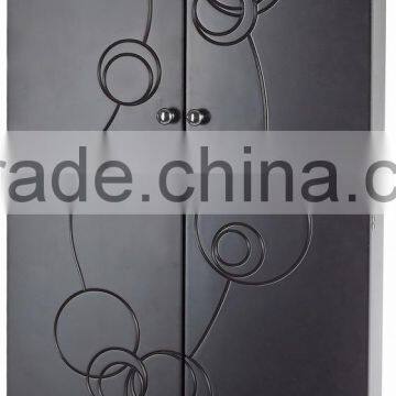 Wall Mounted Wooden Mirrored Jewelry Cabinet With Dressing Mirror Inside and Carved Pattern on Two Doors Vintage Antique Designs photo-3