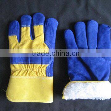 Blue Cow Split Leather Palm Glove Cotton Back