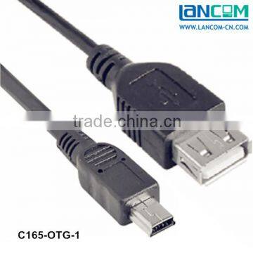 Black 1m male to mini B male USB 2.0 adapter otg cable