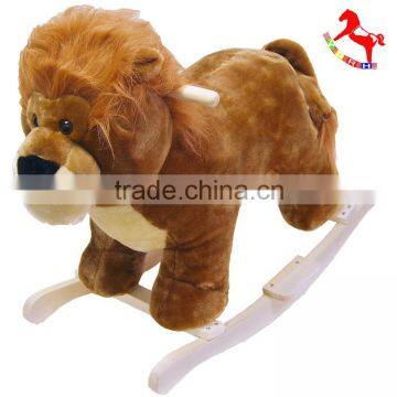 playful plush rocking horse the Lion with sound on wooden base