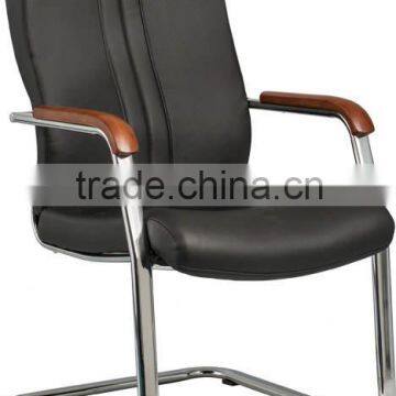 simple design round chrome tube pu sled with wood arm conference chair A221-X08 Anqiao office chair factory