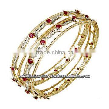 18K gold bangles latest design, Ruby diamond studded gold bangle, Yellow gold ruby bangle