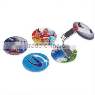 Round/circle card usb with keyring, mini usb credit card 8GB with custom two side full color printing