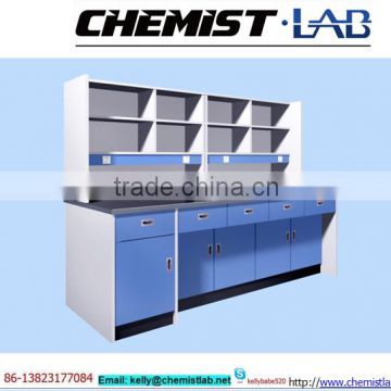 High Quality Wooden Lab Work Bench With 2 Layers Reagent Shelf In Biology Laboratory