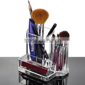 Acrylic Transparent Makeup Organizer Lipstick Brush Pen Card holder with 3 Compartments