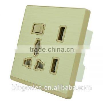 British Standard Golden Aluminum Panel 13A Switch Socket With Doubke Usb Wall Socket photo-2