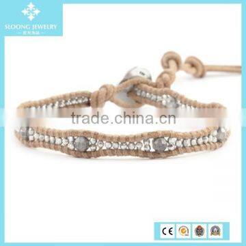 European Stone Strawberry Quartz Mix Single Wrap Bead Bracelets on Natural Dark Brown Leather photo-3