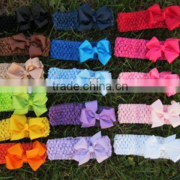 3" Baby Ribbon Bows with Clip on Crochet Headbands Hairbands